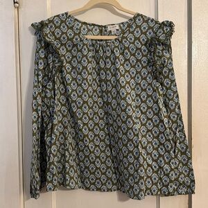 J. Crew Factory Floral Block Print Ruffle Sleeve Shirt
